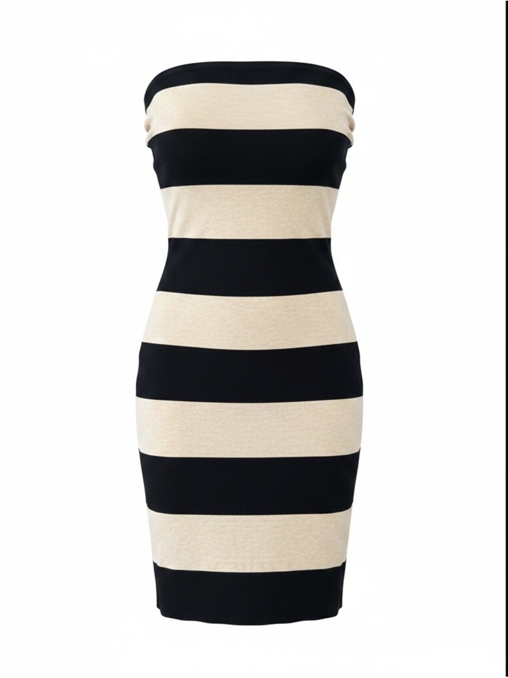 Strapless Black and Cream Striped Bodycon Dress with matching cami.